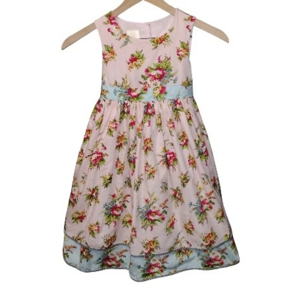 Laura Ashley Floral Dress with Pink and Green Accents